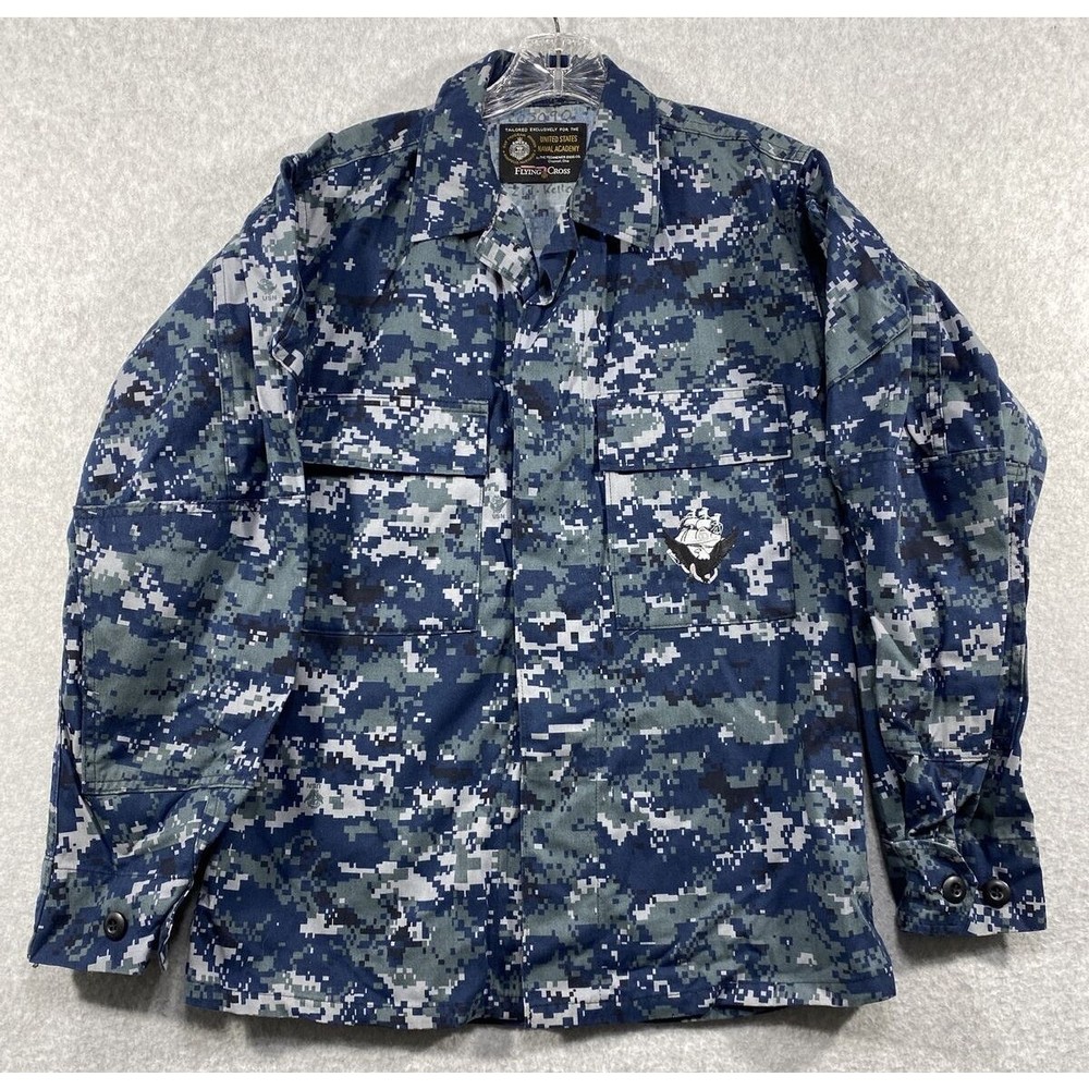 US Navy Digital Camo Jacket Mens Small‎ Short Blue Long Sleeve Flying Cross
